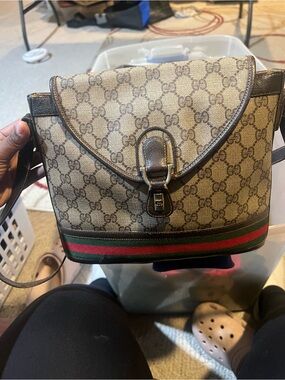 Gucci Beige GG Canvas Crossbody with Green and Red Web Stripe